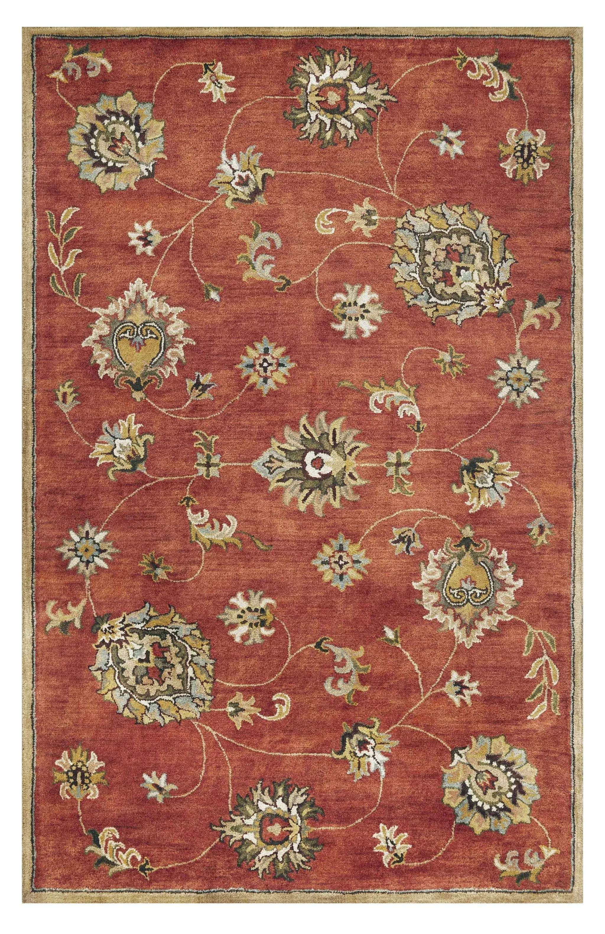 3' X 5' Sienna Gold And Green New Zealand Lambs Wool Floral Vines Hand Tufted Area Rug Homeroots Home Decor