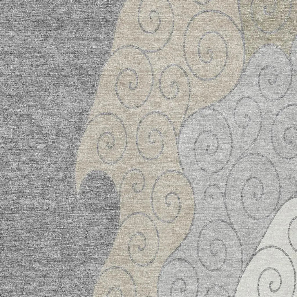 3' X 5' Silver And Beige Abstract Washable Indoor Outdoor Area Rug Homeroots Outdoor