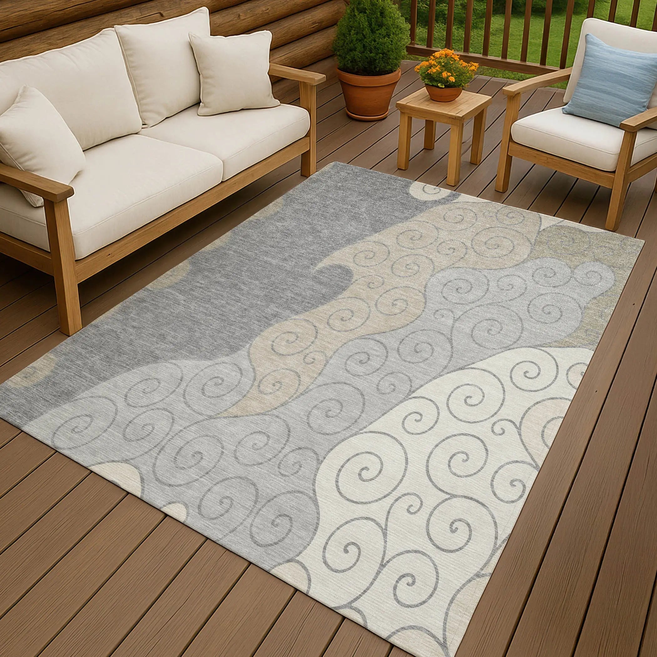 3' X 5' Silver And Beige Abstract Washable Indoor Outdoor Area Rug Homeroots Outdoor