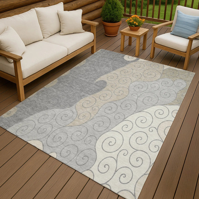 3' X 5' Silver And Beige Abstract Washable Indoor Outdoor Area Rug Homeroots Outdoor