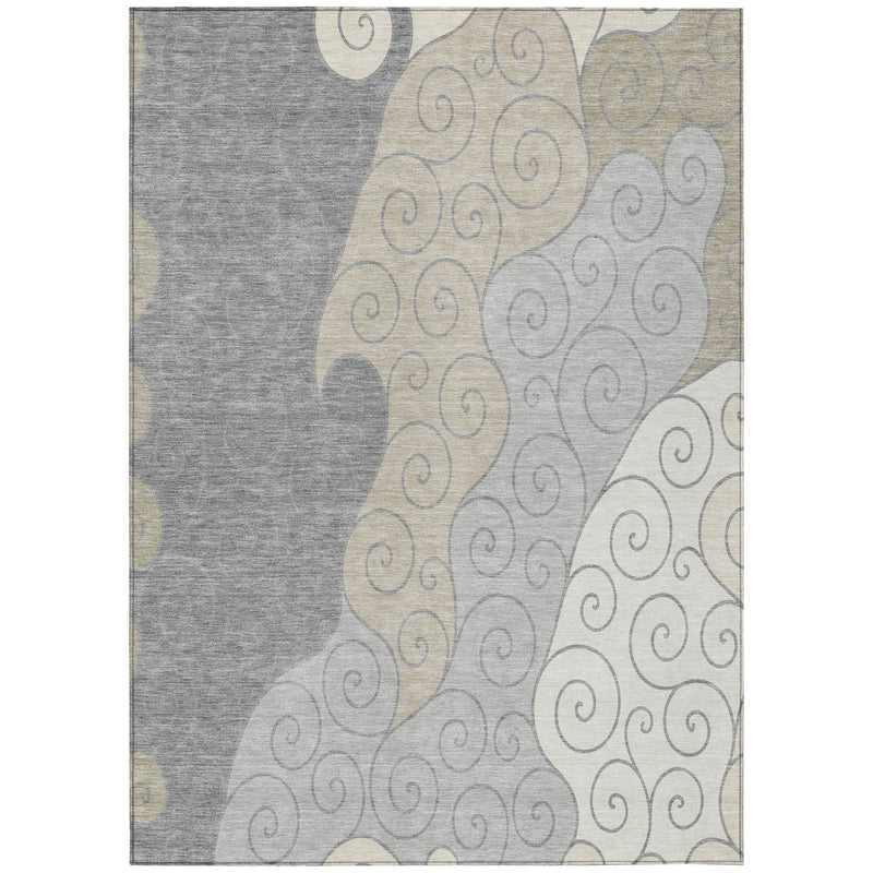 3' X 5' Silver And Beige Abstract Washable Indoor Outdoor Area Rug Homeroots Outdoor