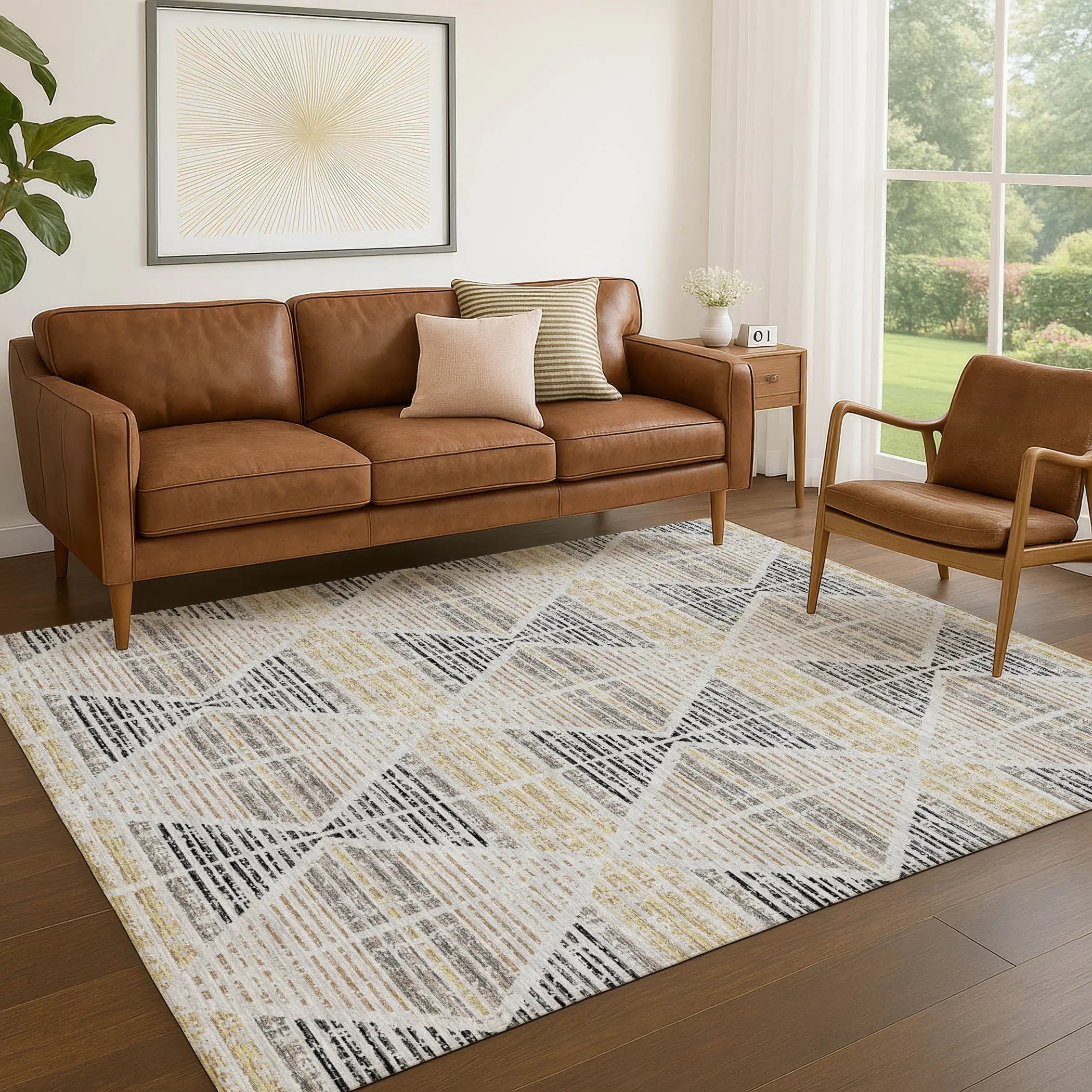 3' X 5' Silver And Beige Geometric Washable Indoor Outdoor Area Rug Homeroots Outdoor