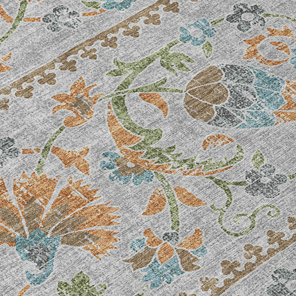3' X 5' Silver And Brown Floral Washable Indoor Outdoor Area Rug Homeroots Outdoor