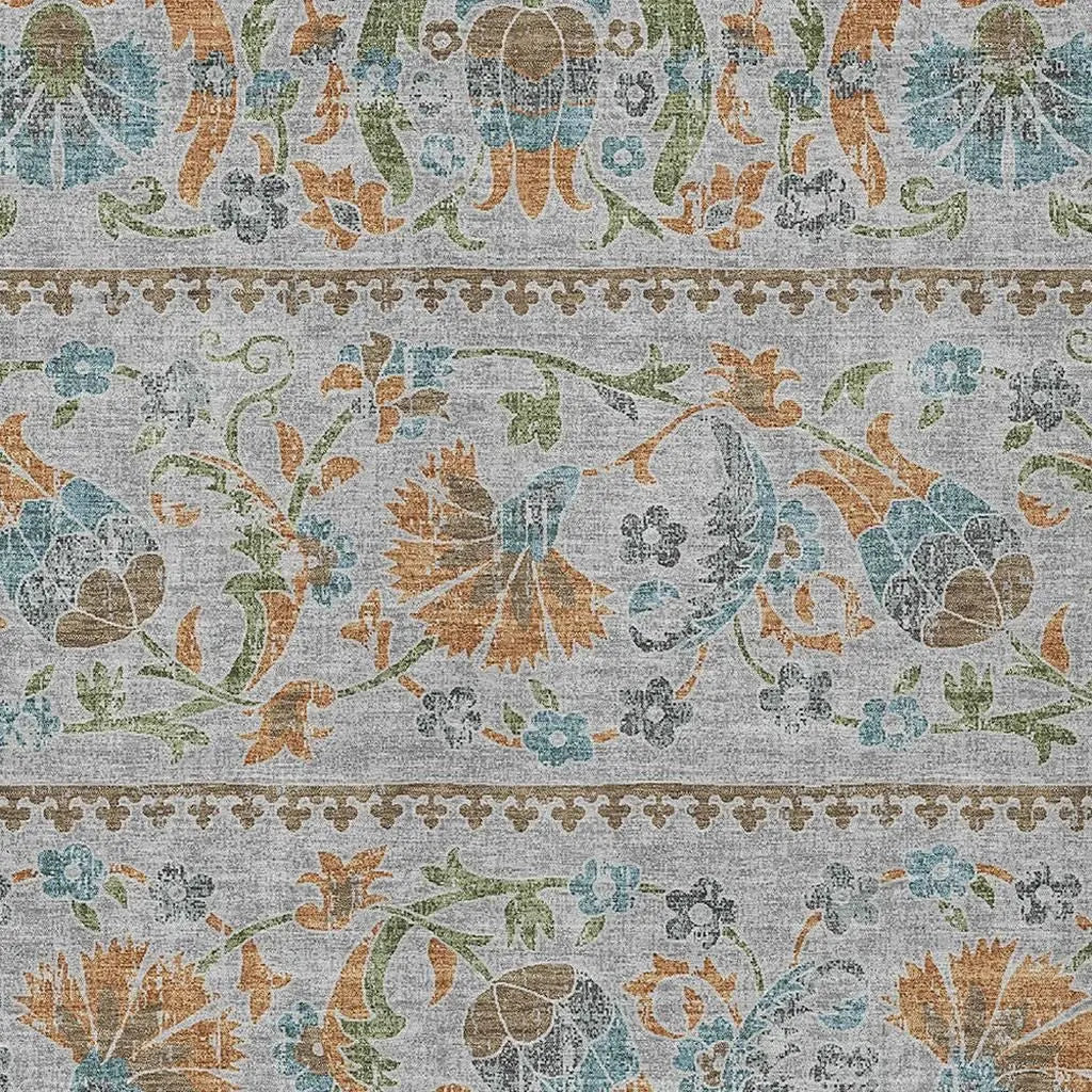 3' X 5' Silver And Brown Floral Washable Indoor Outdoor Area Rug Homeroots Outdoor
