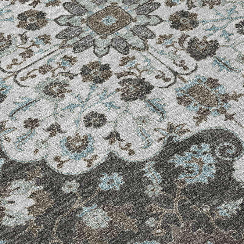 3' X 5' Silver And Charcoal Floral Medallion Washable Indoor Outdoor Area Rug Homeroots Outdoor