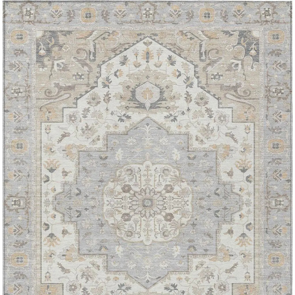 3' X 5' Silver And Fern Green Oriental Washable Indoor Outdoor Area Rug Homeroots Outdoor