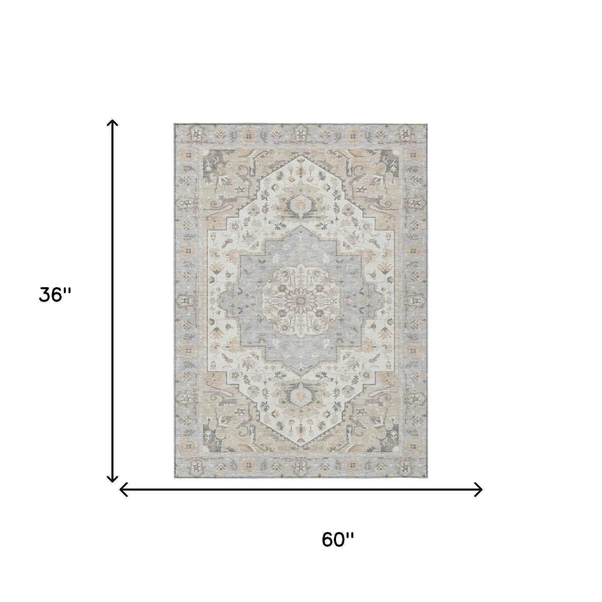 3' X 5' Silver And Fern Green Oriental Washable Indoor Outdoor Area Rug Homeroots Outdoor