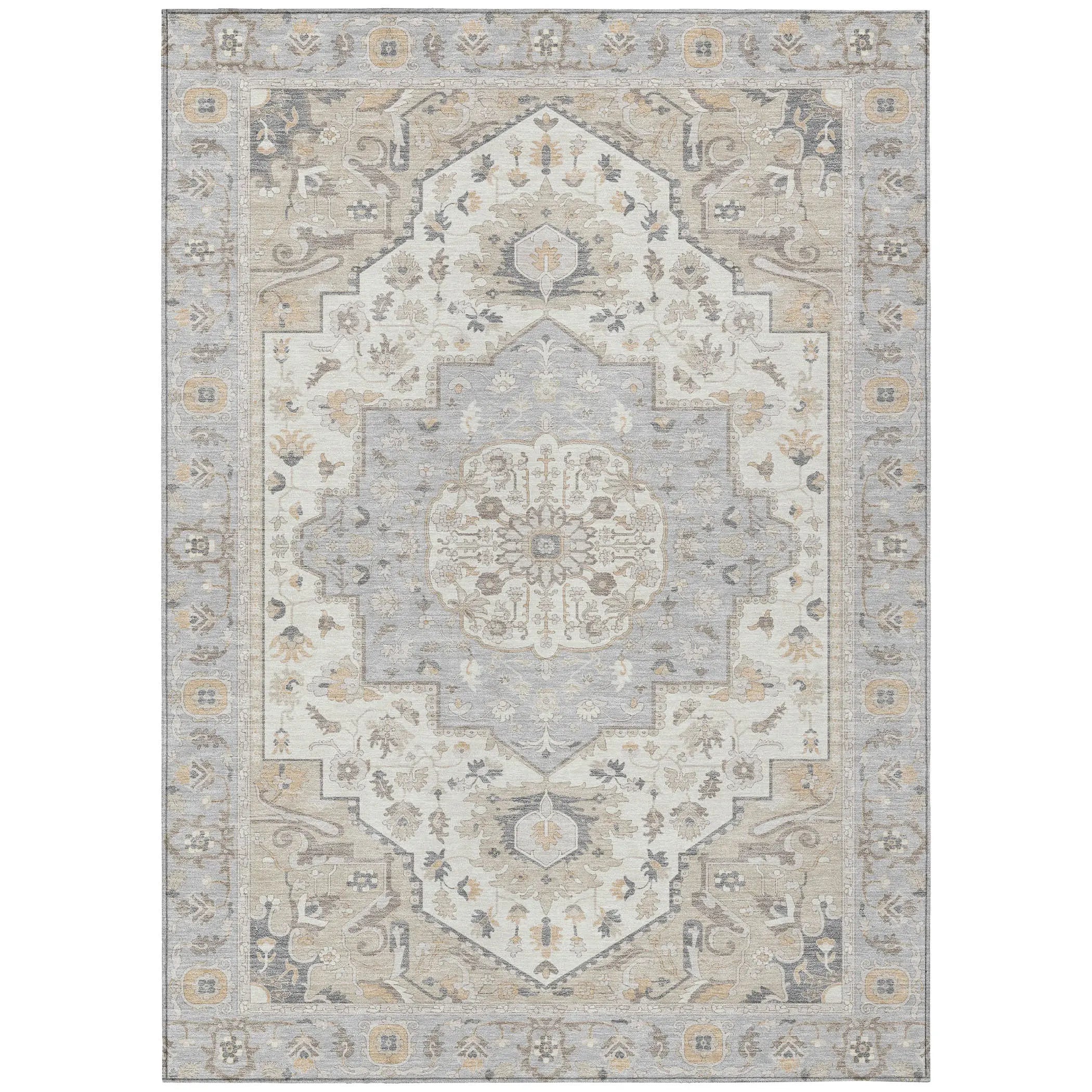 3' X 5' Silver And Fern Green Oriental Washable Indoor Outdoor Area Rug Homeroots Outdoor