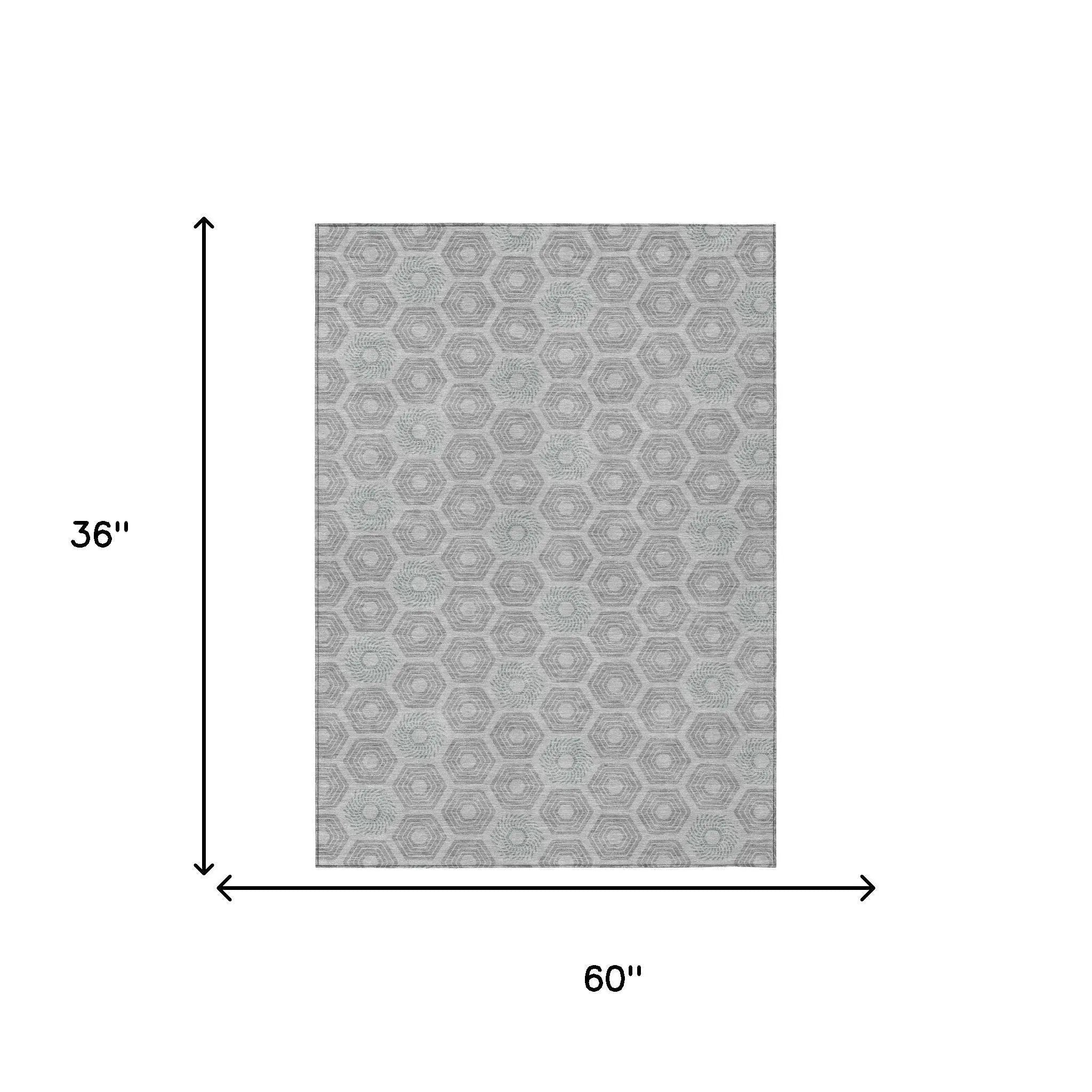 3' X 5' Silver And Granite Gray Geometric Washable Indoor Outdoor Area Rug Homeroots Outdoor