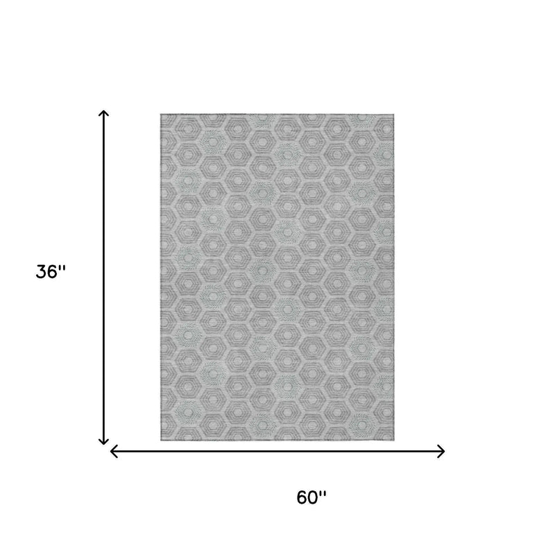 3' X 5' Silver And Granite Gray Geometric Washable Indoor Outdoor Area Rug Homeroots Outdoor