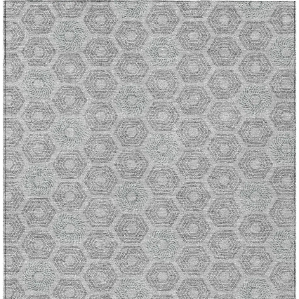 3' X 5' Silver And Granite Gray Geometric Washable Indoor Outdoor Area Rug Homeroots Outdoor