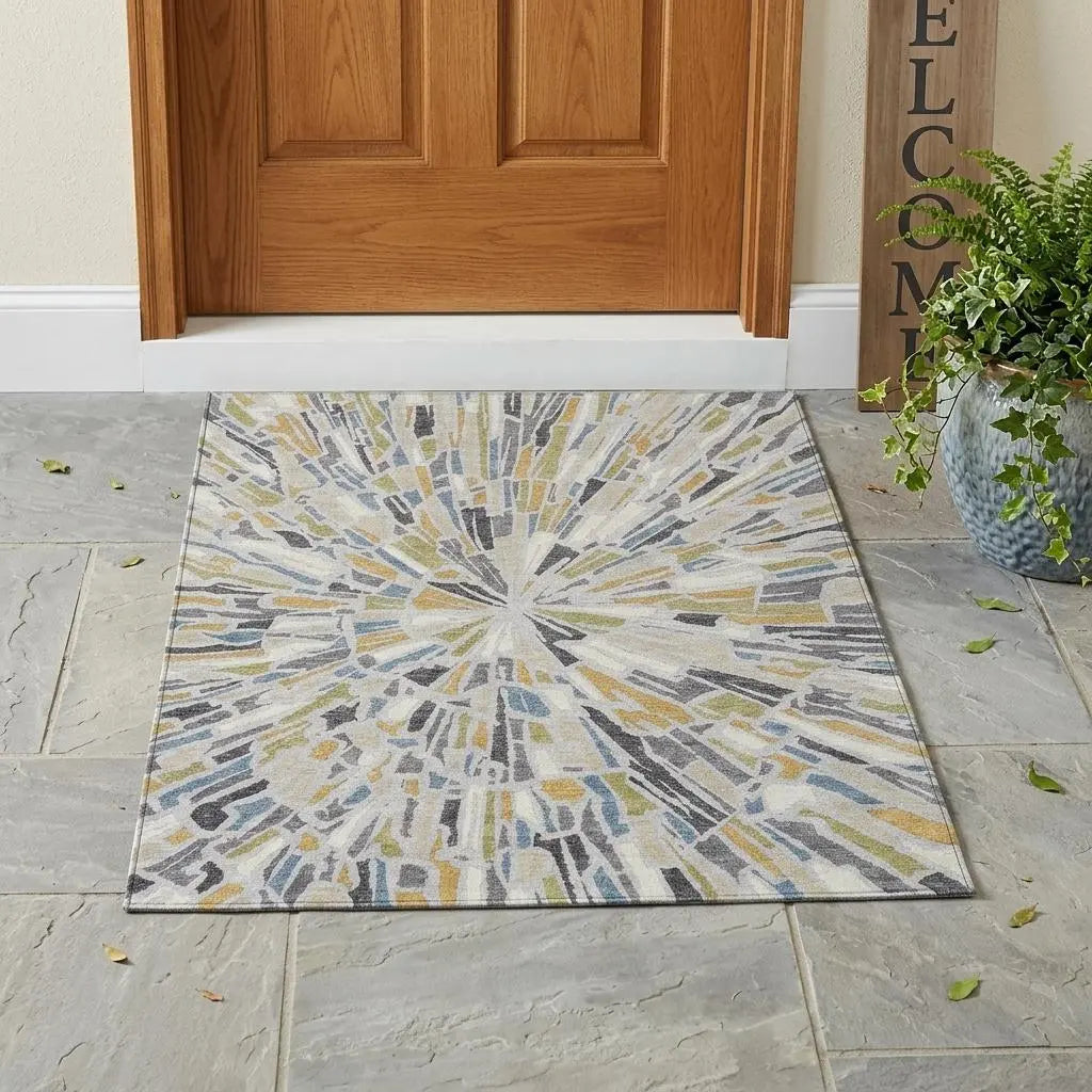3' X 5' Silver And Gray Abstract Washable Indoor Outdoor Area Rug Homeroots Outdoor