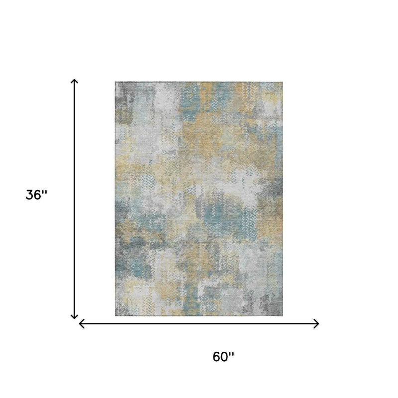 3' X 5' Silver And Gray Abstract Washable Indoor Outdoor Area Rug Homeroots Outdoor