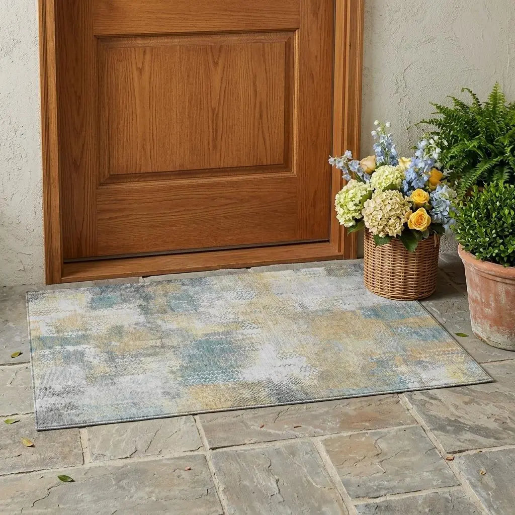 3' X 5' Silver And Gray Abstract Washable Indoor Outdoor Area Rug Homeroots Outdoor