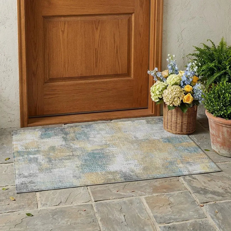 3' X 5' Silver And Gray Abstract Washable Indoor Outdoor Area Rug Homeroots Outdoor