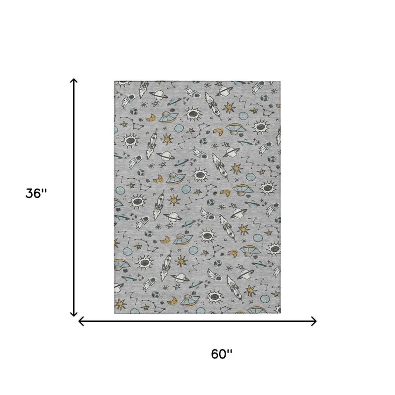 3' X 5' Silver And Gray Animal Print Washable Indoor Outdoor Area Rug Homeroots Outdoor