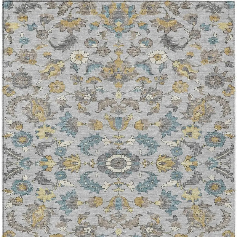3' X 5' Silver And Gray Floral Medallion Washable Indoor Outdoor Area Rug Homeroots Outdoor