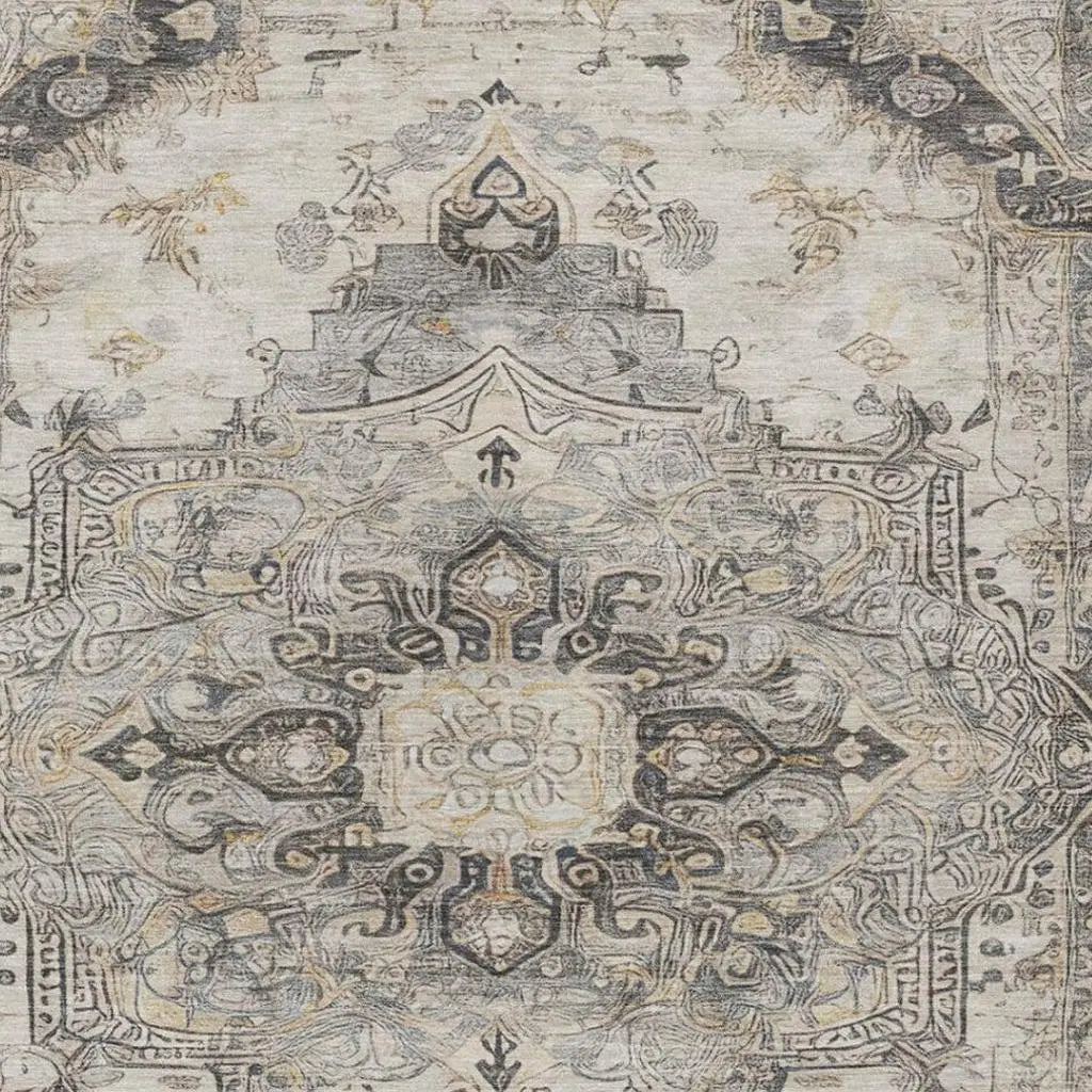 3' X 5' Silver And Gray Floral Medallion Washable Indoor Outdoor Area Rug Homeroots Outdoor