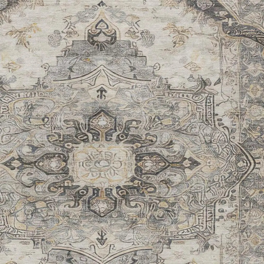 3' X 5' Silver And Gray Floral Medallion Washable Indoor Outdoor Area Rug Homeroots Outdoor