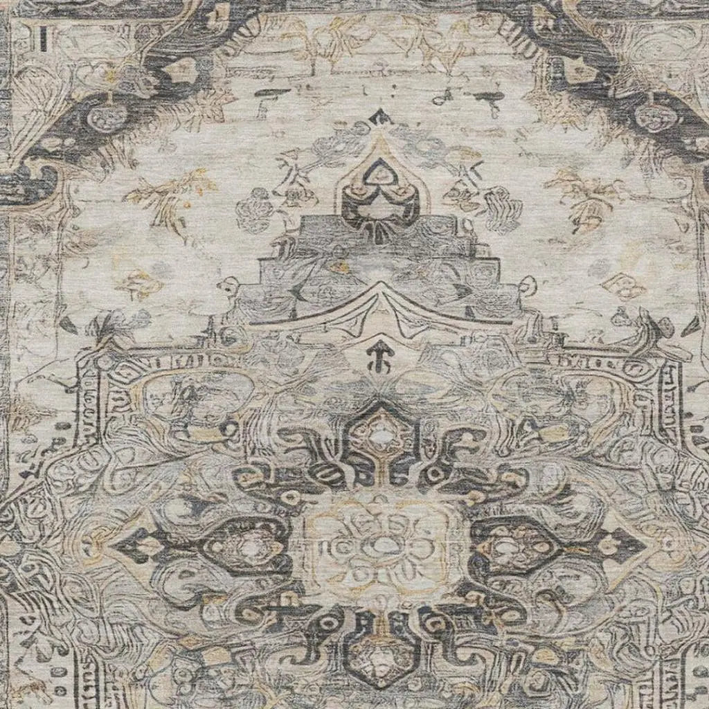 3' X 5' Silver And Gray Floral Medallion Washable Indoor Outdoor Area Rug Homeroots Outdoor
