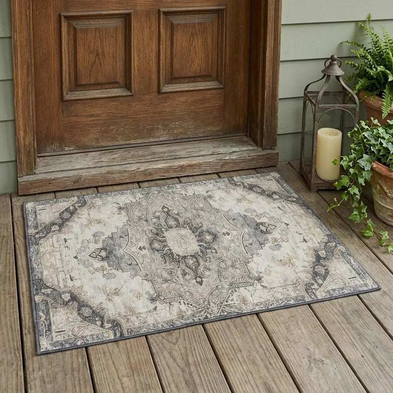 3' X 5' Silver And Gray Floral Medallion Washable Indoor Outdoor Area Rug Homeroots Outdoor
