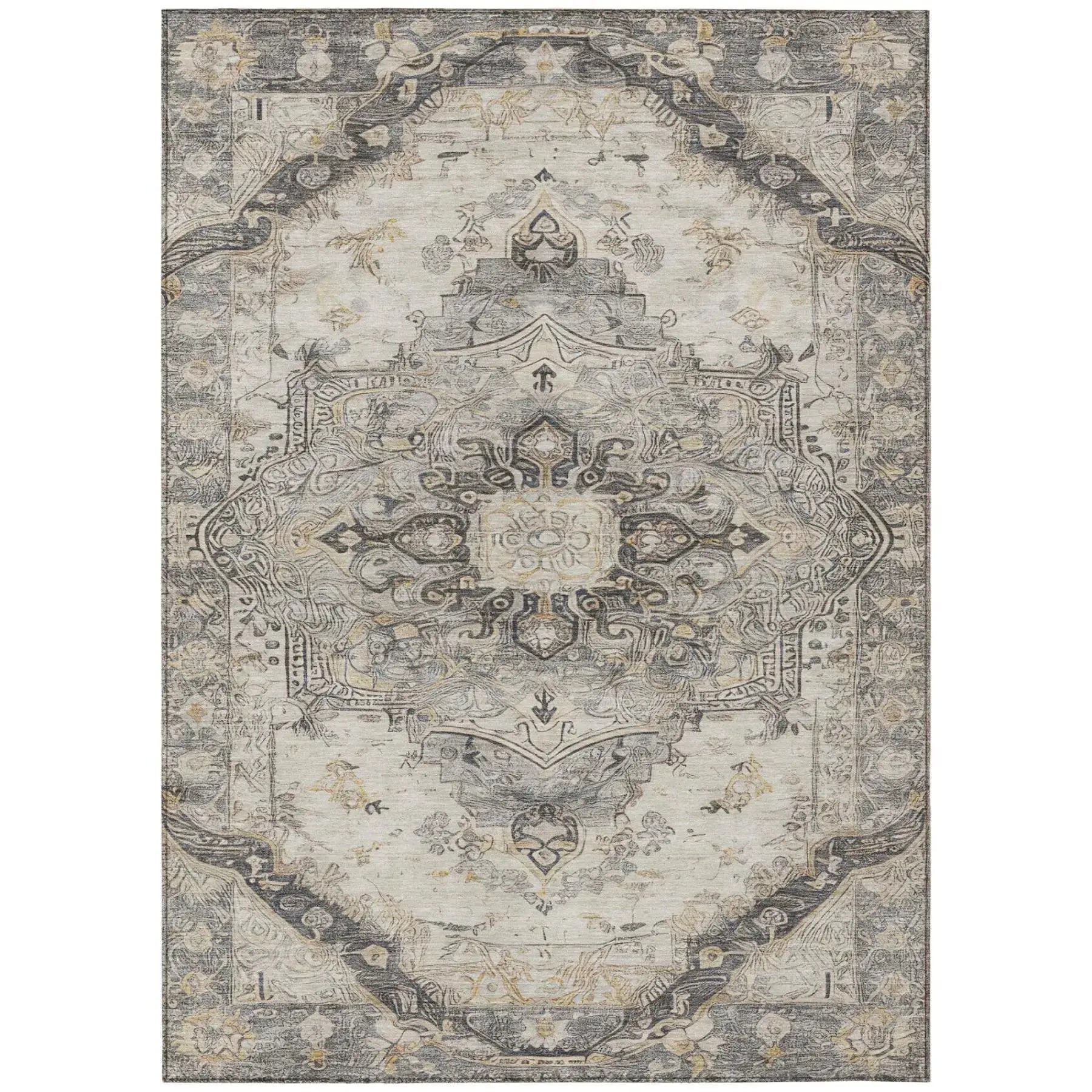 3' X 5' Silver And Gray Floral Medallion Washable Indoor Outdoor Area Rug Homeroots Outdoor
