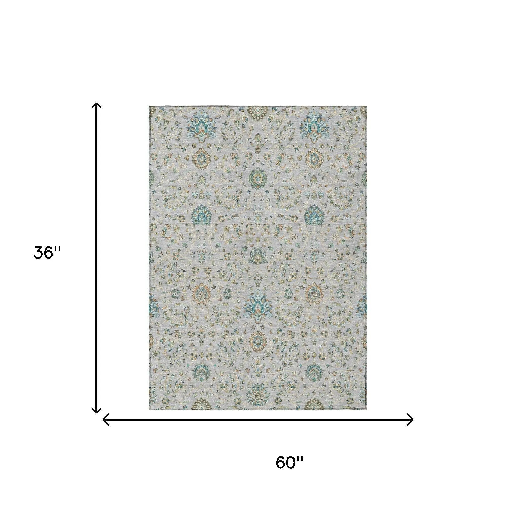 3' X 5' Silver And Gray Floral Washable Indoor Outdoor Area Rug Homeroots Outdoor