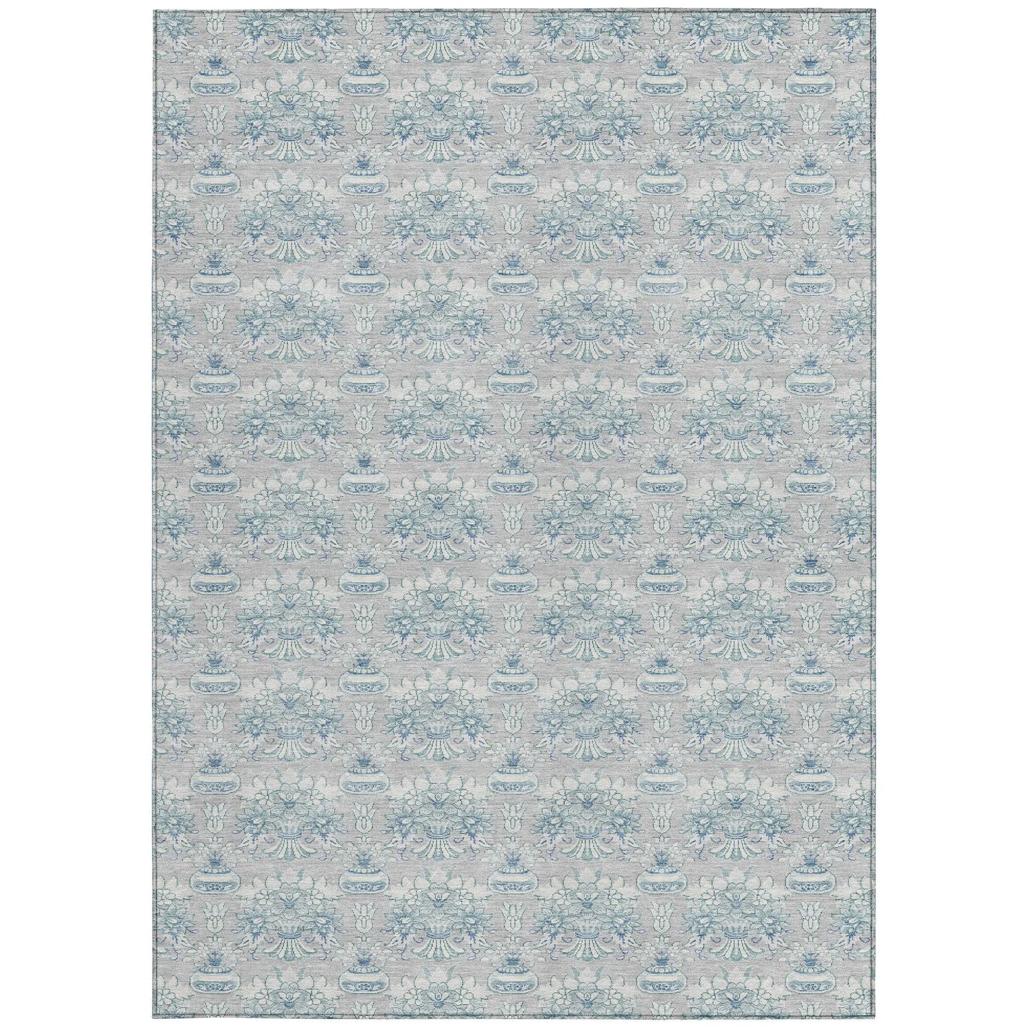 3' X 5' Silver And Gray Floral Washable Indoor Outdoor Area Rug Homeroots Outdoor