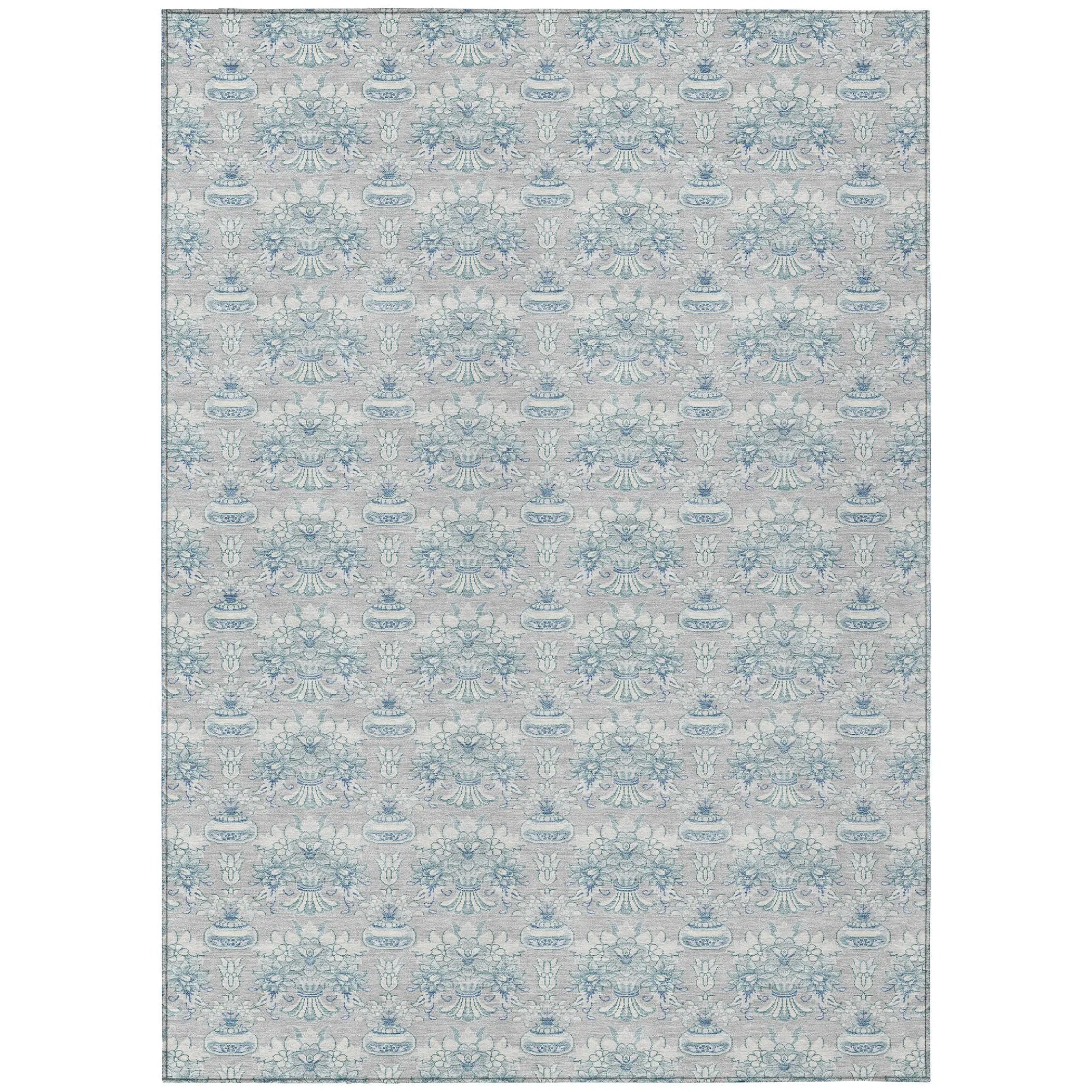 3' X 5' Silver And Gray Floral Washable Indoor Outdoor Area Rug Homeroots Outdoor