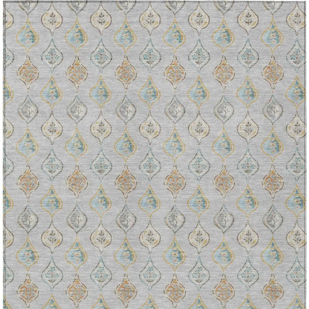 3' X 5' Silver And Gray Floral Washable Indoor Outdoor Area Rug Homeroots Outdoor