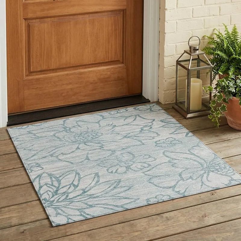 3' X 5' Silver And Gray Floral Washable Indoor Outdoor Area Rug Homeroots Outdoor