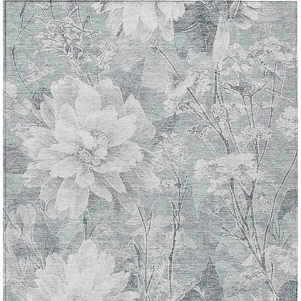 3' X 5' Silver And Gray Floral Washable Indoor Outdoor Area Rug Homeroots Outdoor