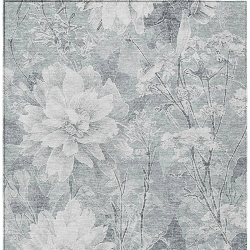 3' X 5' Silver And Gray Floral Washable Indoor Outdoor Area Rug Homeroots Outdoor