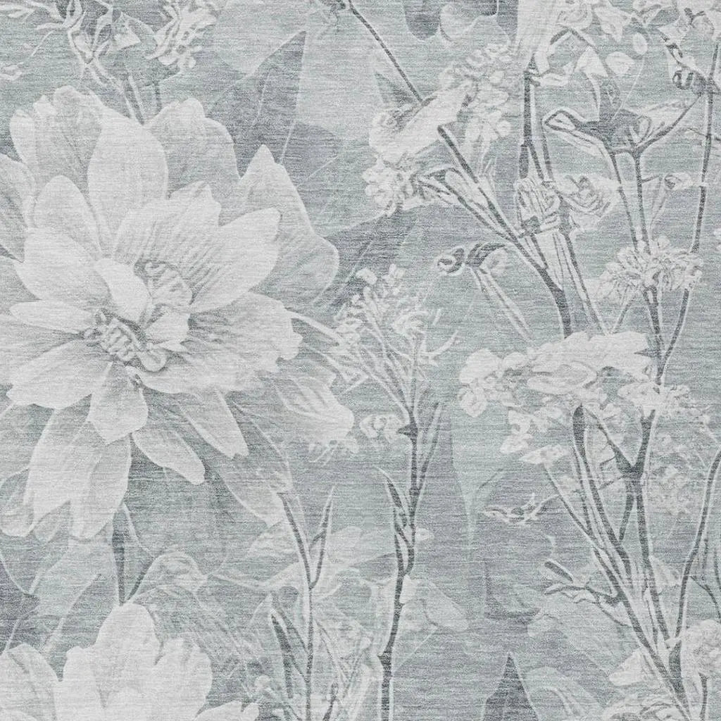 3' X 5' Silver And Gray Floral Washable Indoor Outdoor Area Rug Homeroots Outdoor