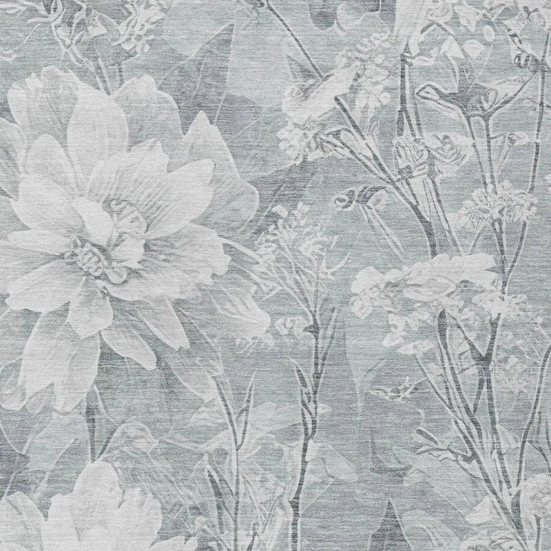 3' X 5' Silver And Gray Floral Washable Indoor Outdoor Area Rug Homeroots Outdoor