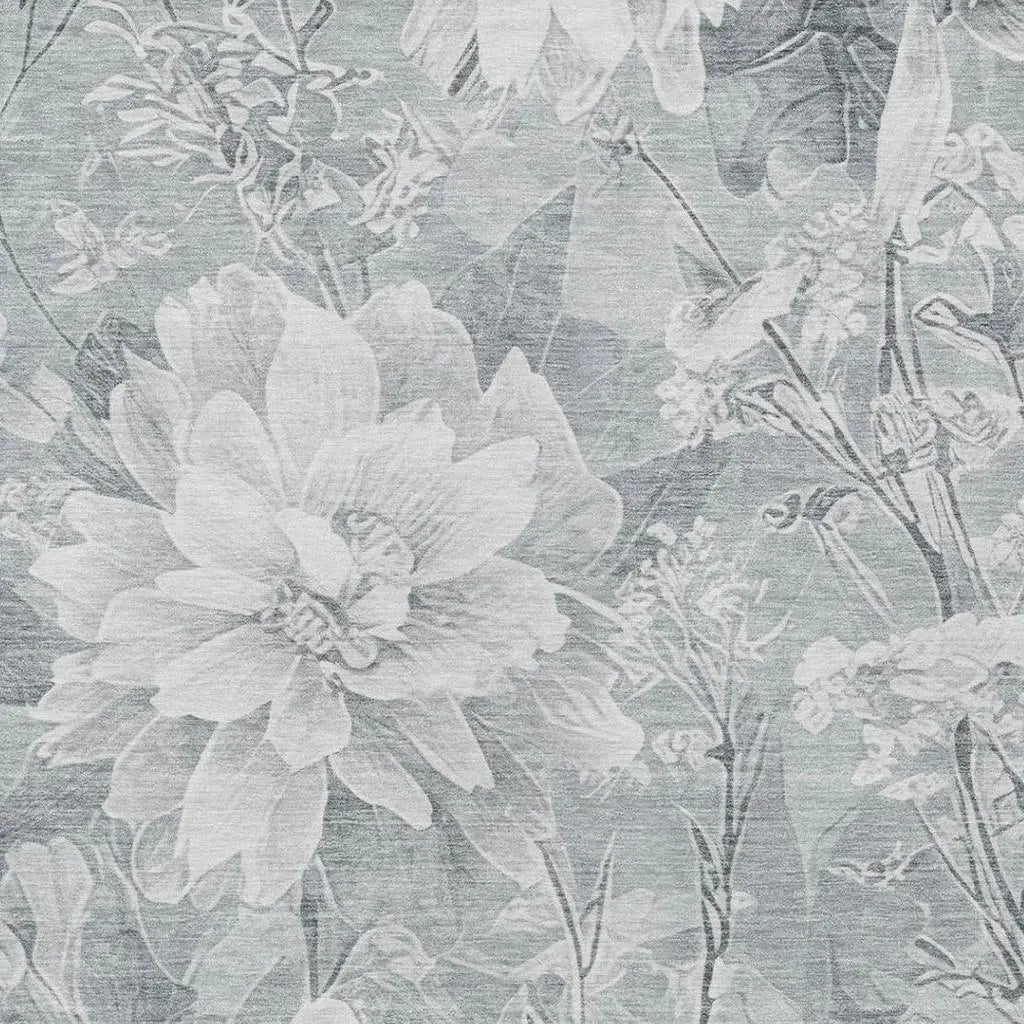 3' X 5' Silver And Gray Floral Washable Indoor Outdoor Area Rug Homeroots Outdoor