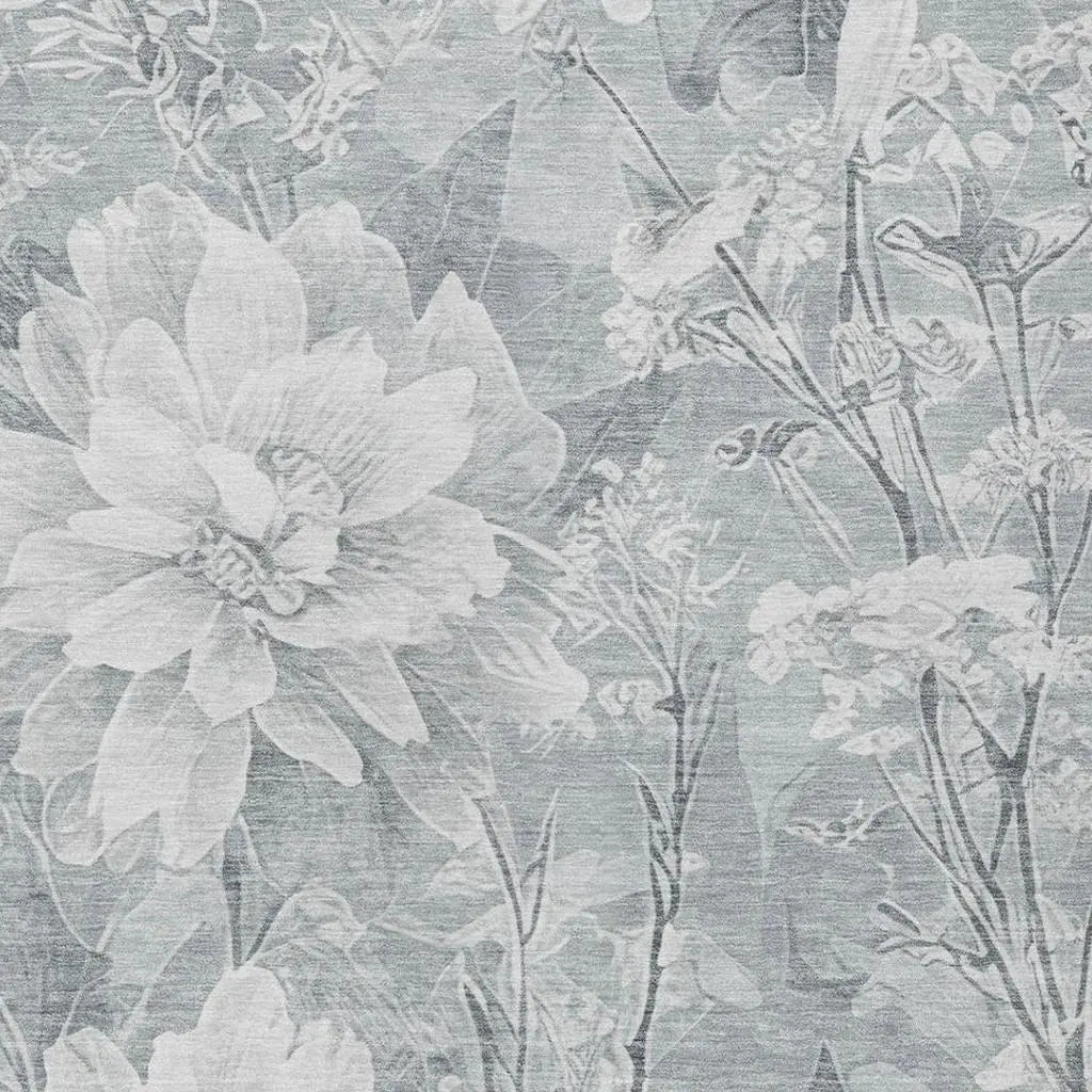 3' X 5' Silver And Gray Floral Washable Indoor Outdoor Area Rug Homeroots Outdoor
