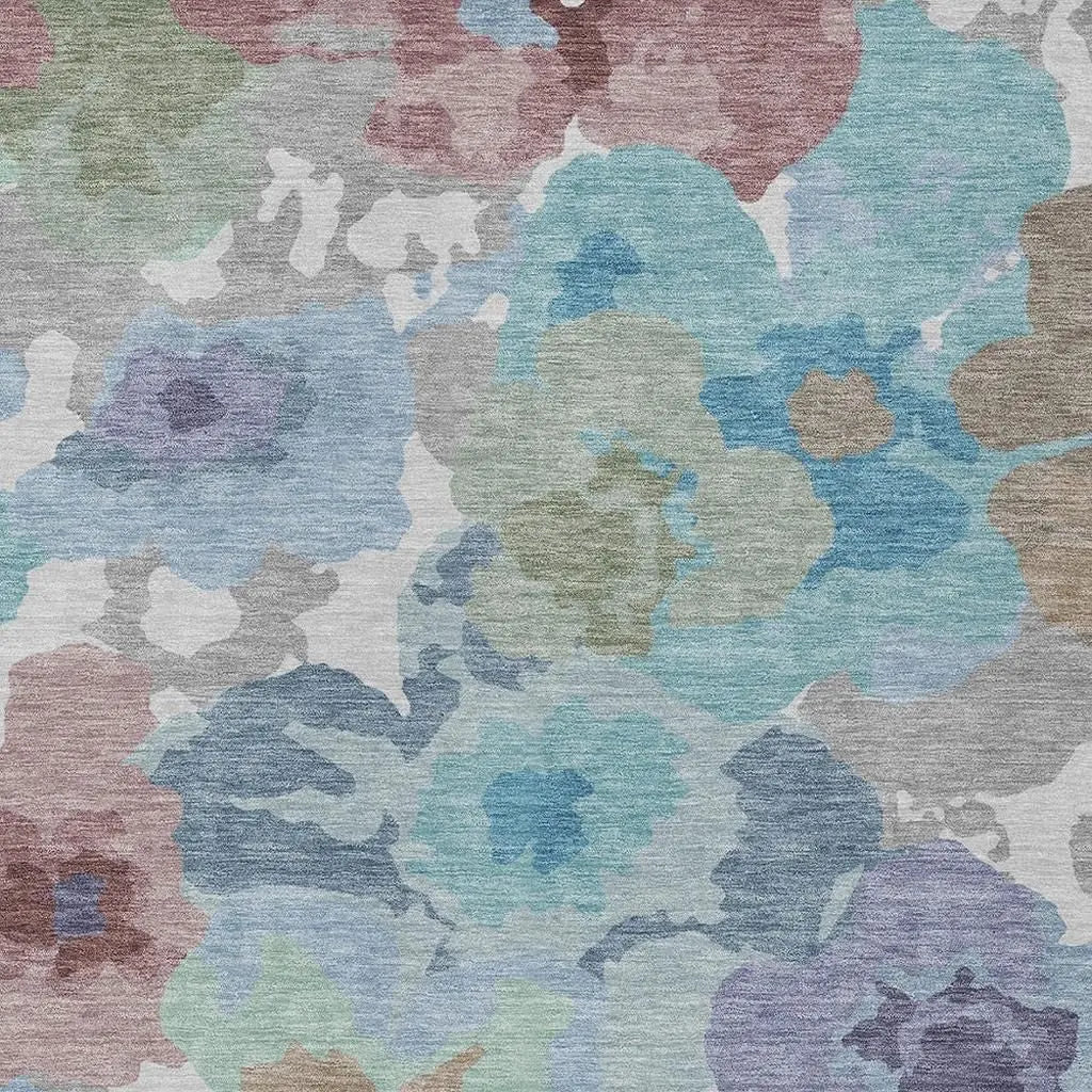 3' X 5' Silver And Gray Floral Washable Indoor Outdoor Area Rug Homeroots Outdoor