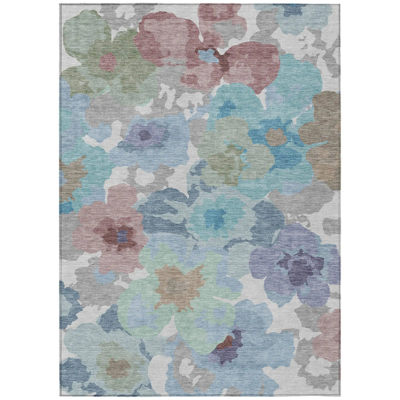 3' X 5' Silver And Gray Floral Washable Indoor Outdoor Area Rug Homeroots Outdoor