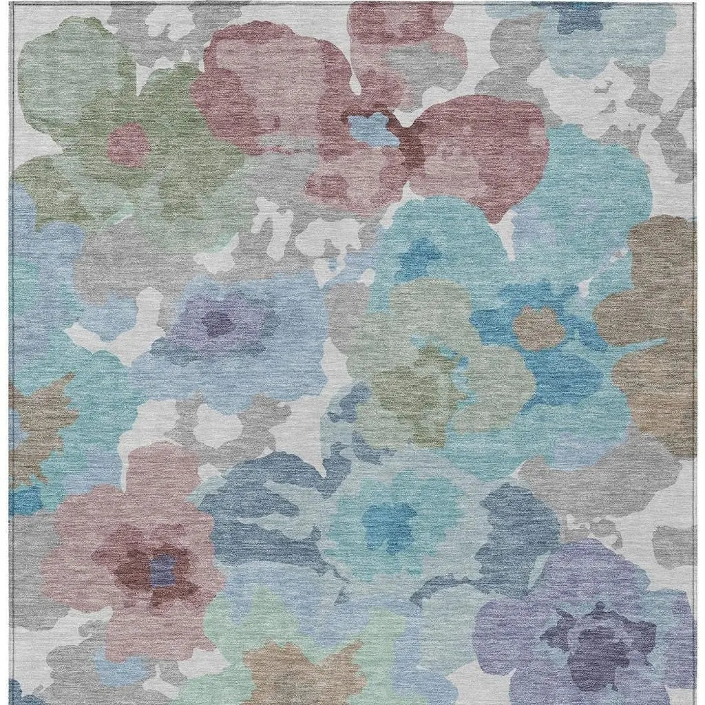 3' X 5' Silver And Gray Floral Washable Indoor Outdoor Area Rug Homeroots Outdoor