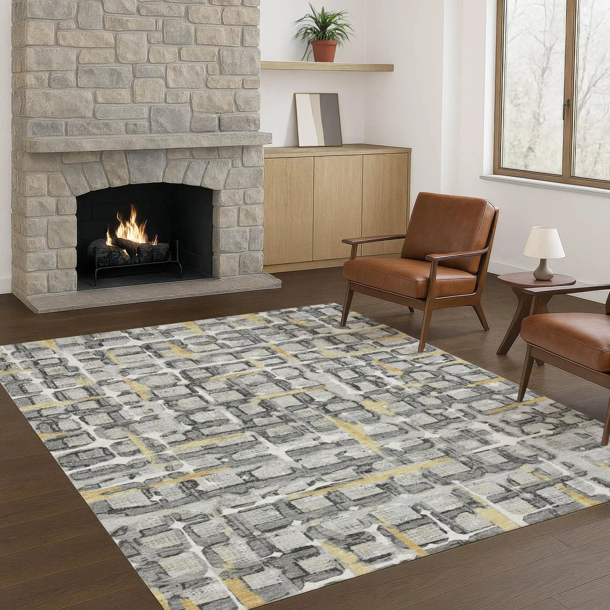 3' X 5' Silver And Gray Geometric Washable Indoor Outdoor Area Rug Homeroots Outdoor
