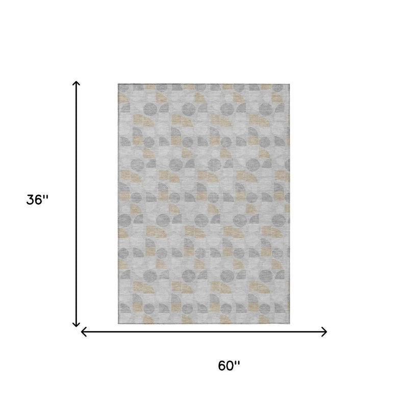 3' X 5' Silver And Gray Geometric Washable Indoor Outdoor Area Rug Homeroots Outdoor
