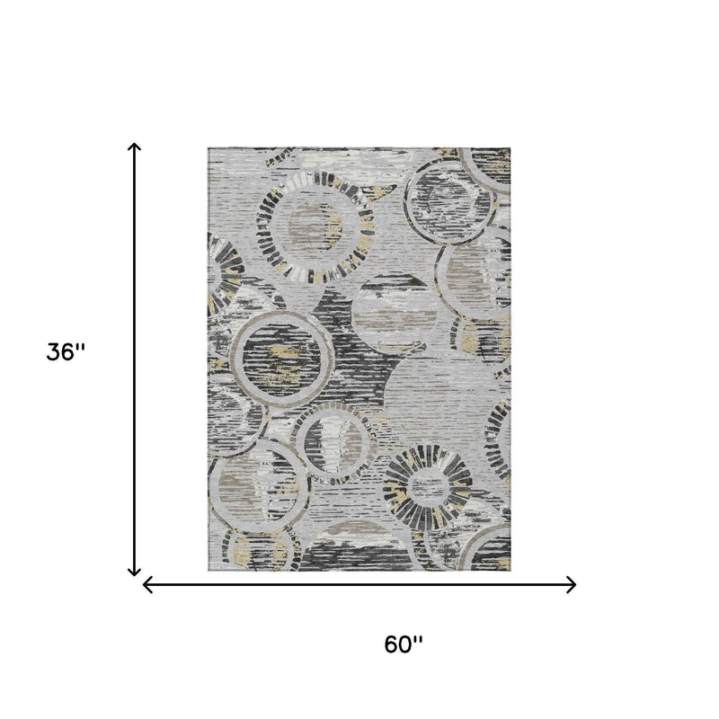 3' X 5' Silver And Gray Geometric Washable Indoor Outdoor Area Rug Homeroots Outdoor