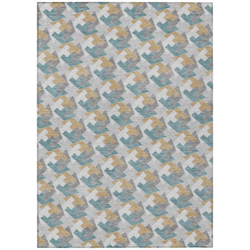 3' X 5' Silver And Gray Geometric Washable Indoor Outdoor Area Rug Homeroots Outdoor