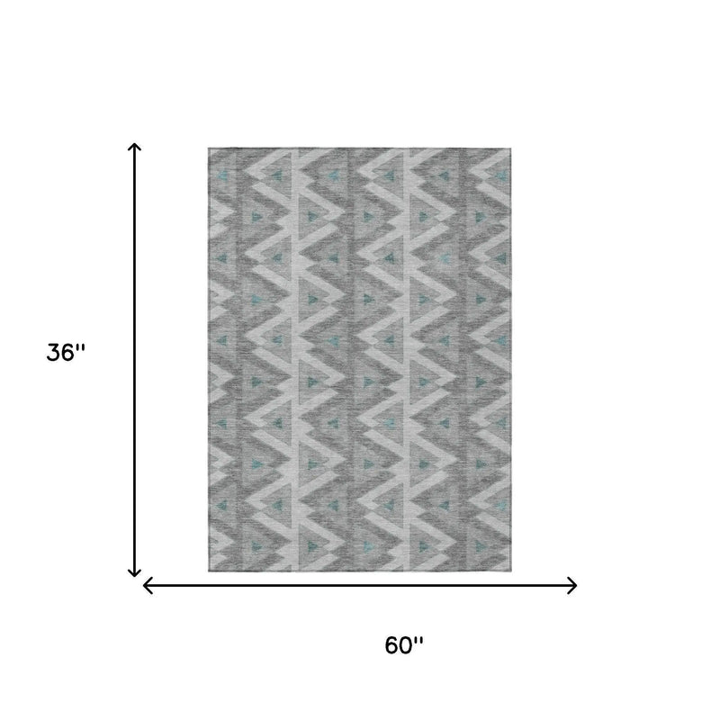 3' X 5' Silver And Gray Geometric Washable Indoor Outdoor Area Rug Homeroots Outdoor
