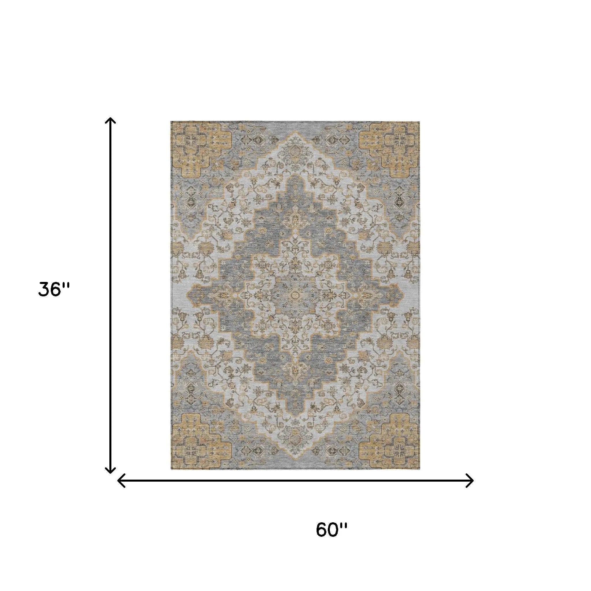3' X 5' Silver And Gray Medallion Washable Indoor Outdoor Area Rug Homeroots Outdoor