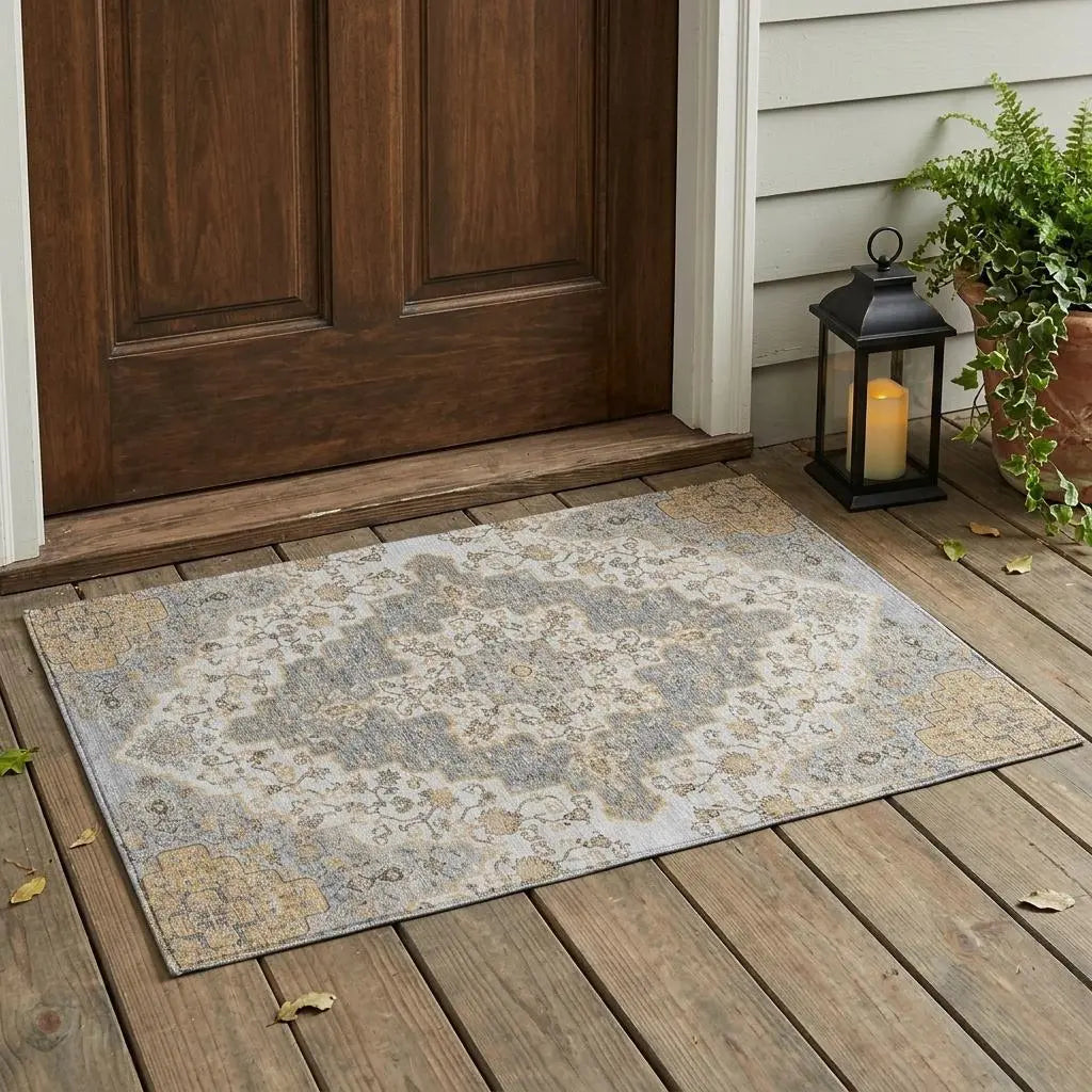 3' X 5' Silver And Gray Medallion Washable Indoor Outdoor Area Rug Homeroots Outdoor