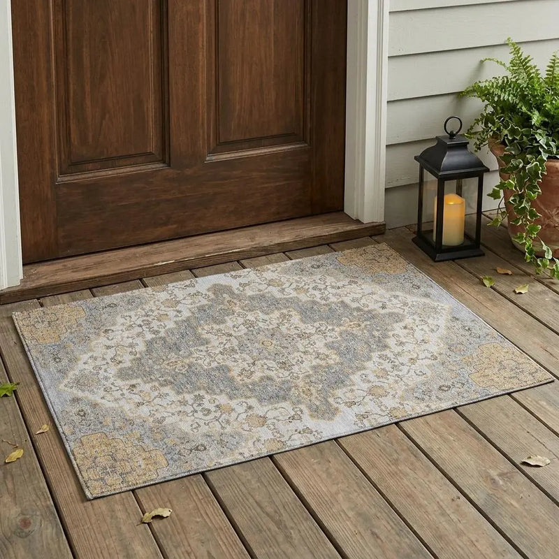 3' X 5' Silver And Gray Medallion Washable Indoor Outdoor Area Rug Homeroots Outdoor