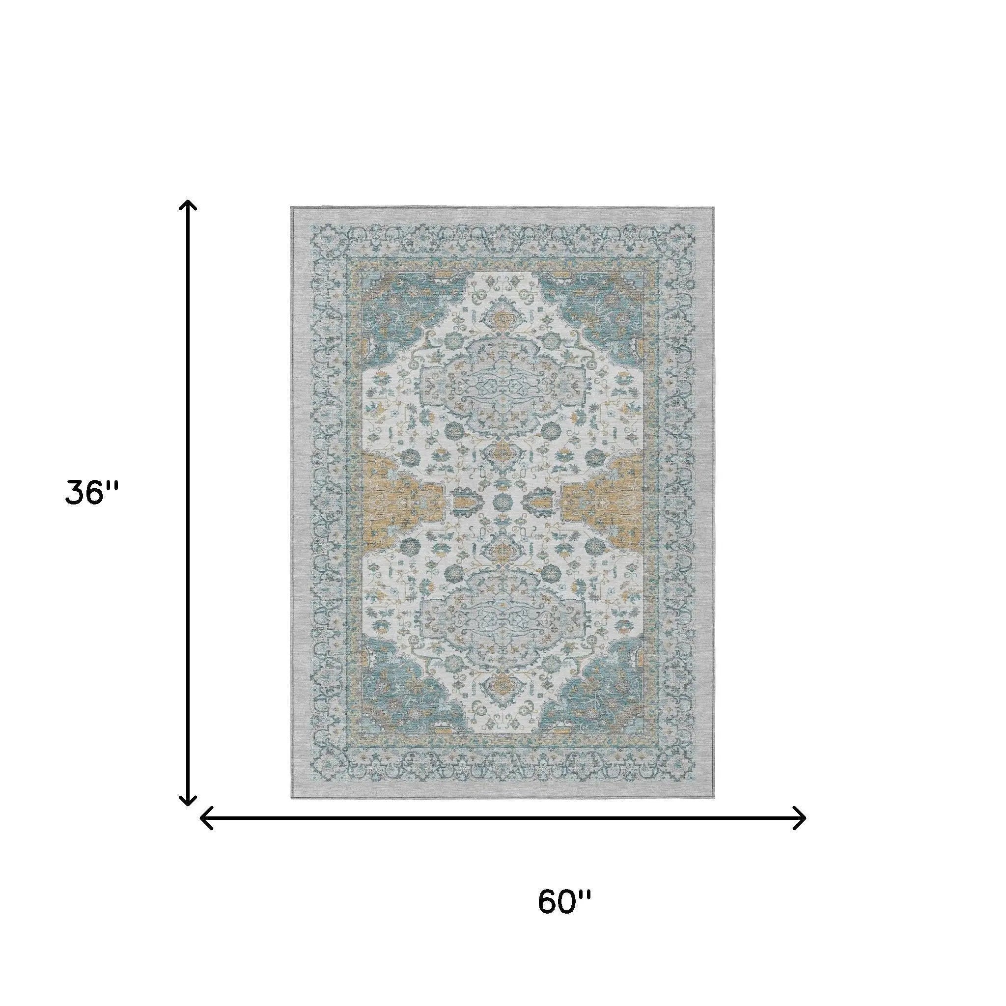 3' X 5' Silver And Gray Oriental Washable Indoor Outdoor Area Rug Homeroots Outdoor
