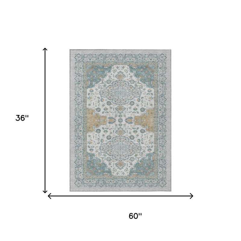 3' X 5' Silver And Gray Oriental Washable Indoor Outdoor Area Rug Homeroots Outdoor